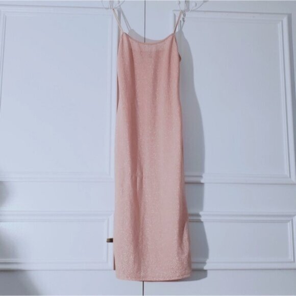 Shimmer Spaghetti Midi Dress in Peach Pink- Size Small- NWOT - Picture 3 of 11